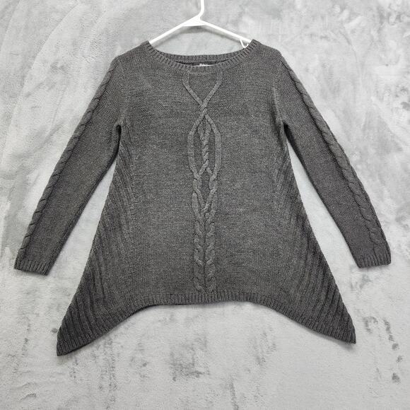 Style&Co Sweater Womens PS Petite Gray Hankerchief Hem Cable Knit Crew Neck - Picture 1 of 7